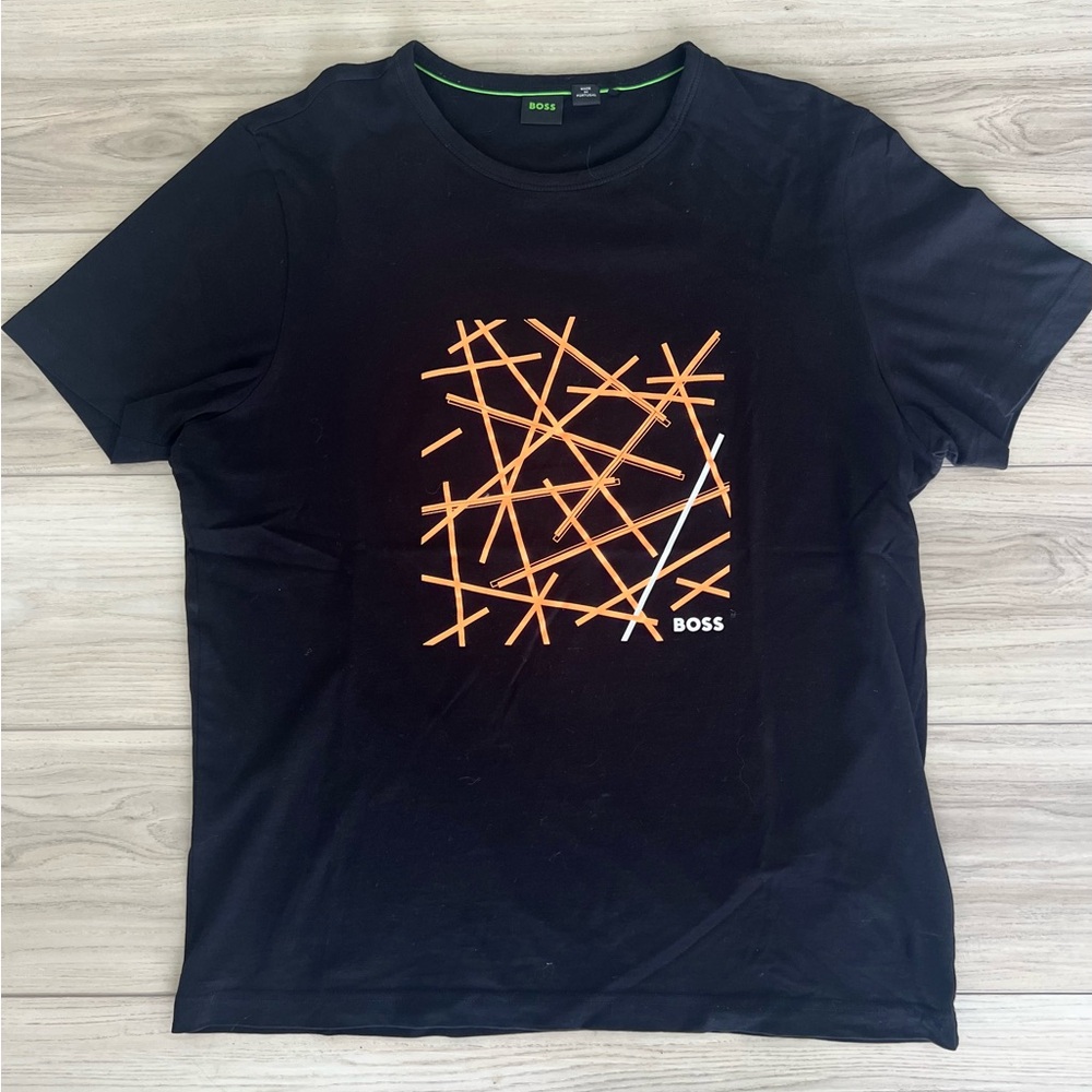 Boss Black and Orange Short Sleeve Tee with Geometric Design
